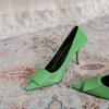 Green High Heels Women's Spring and Summer 2025 New Foreign Trade Women's Shoes Thin Heel Pointed Square Heel Commuter Shoes