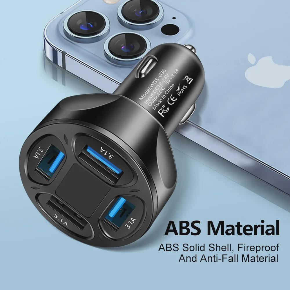 3.1A 4-Port Car Charger with Digital Display and Voltage Indicator