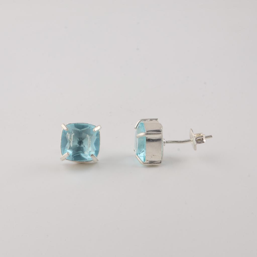 Sky Blue Topaz Gemstone 925 Sterling Silver Handmade Jewelry Pretty Studs Earring 1" Gift For Women EE-181-9