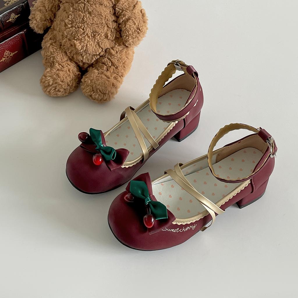 Fashion Autumn Vintage Women Lolita Pumps Elegant Butterfly-knot Leather Footwear Thick Heel Ladies Concise Mary Jane Shoes