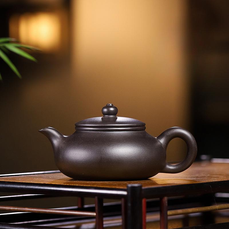 

160 мл креативные чайники из фиолетовой глины Исин, ручная работа, плоский чайник из необработанной руды, черный чайник из глины Чжу с заварочным устройством, чайный набор Zisha, подарок