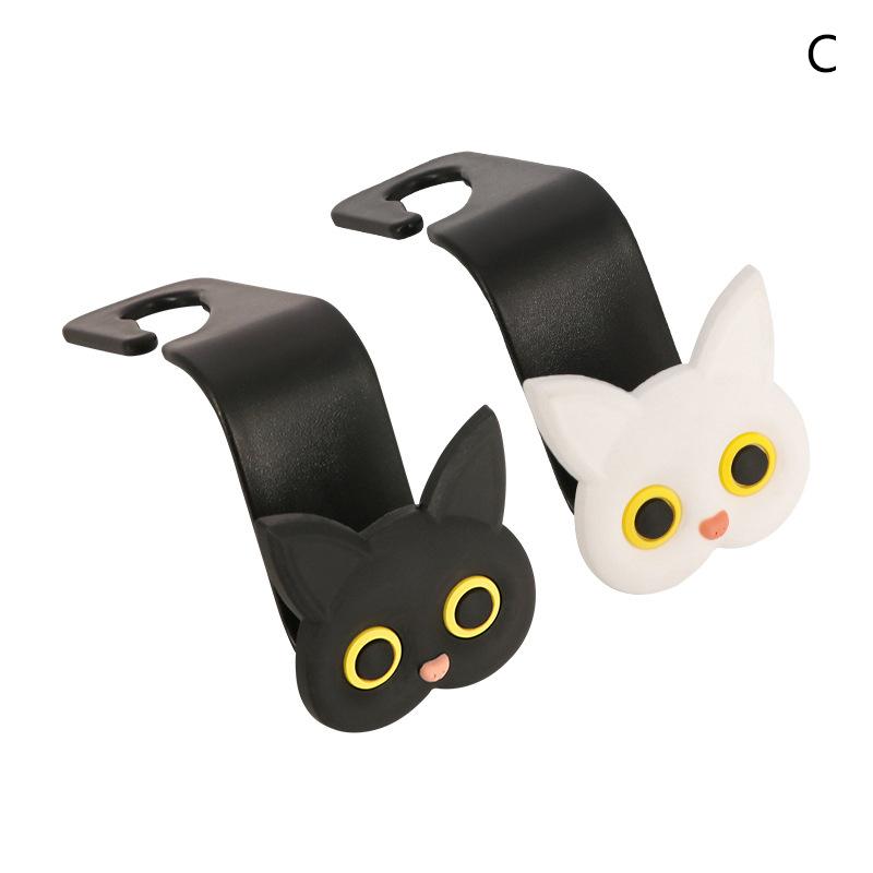 2Pcs Adorable 3D Cartoon Cat Car Seat Headrest Hooks - Universal Vehicle Storage Organizer For Handbags,Purses Coats Cute