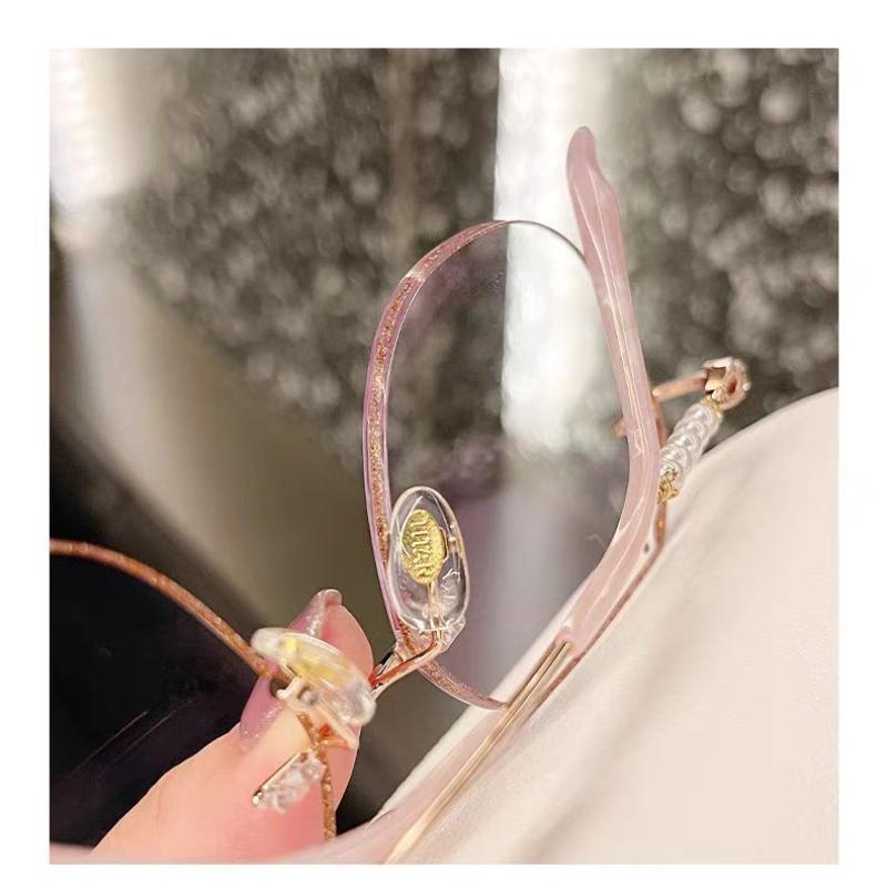 Módní Populární Dámské Bezobroučkové S Diamantovým Brusem s Kovovým Rámem Brýle Proti Modrému Světlu Perlové