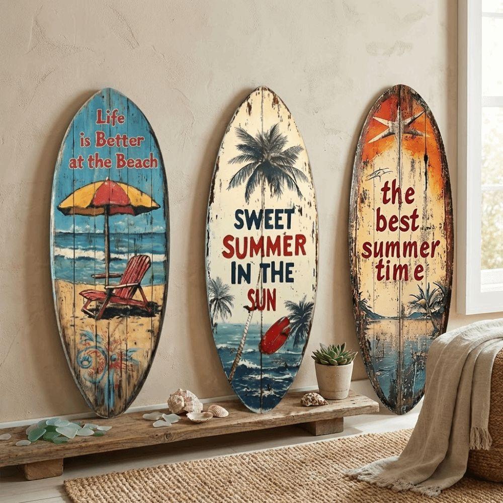 Summer Wooden Surfboards Wall Decor Colorful Surfboard Sign Ornament Festival Decor