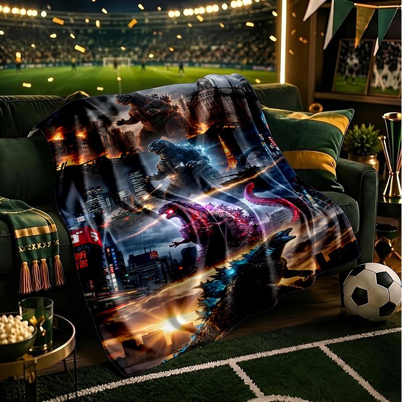 Godzi-lla Destruction Throws Blanket Flannel Blankets Plush for Couch Bed Gifts for Men Women Travel picnic blanket Christmas fan gifts