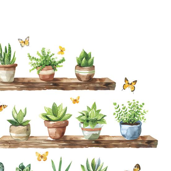 Potted Cactus Shelf Wall Sticker Removable Waterproof PVC Self-adhesive Home Office Living Room Kids Bedroom Green Plant Wall Art Decoration Decal