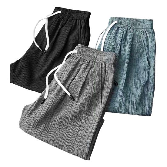 Men Summer Athletic Shorts Mid-rise Elastic Drawstring Waist Shorts Pockets Wide Leg Running Shorts Solid Color Thin Quick Drying Ice Silk Shorts