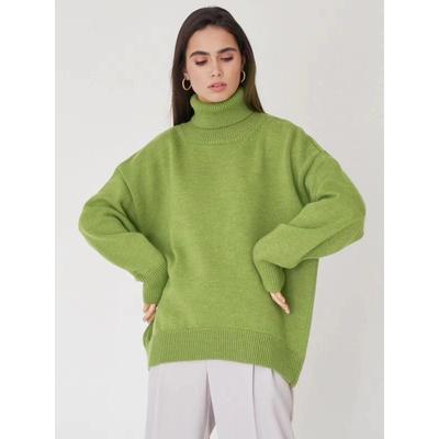 Autumn Winter High Collar Loose Casual Solid Color Bottomed Sweater Women Simple All-match Knitted Pullover Top