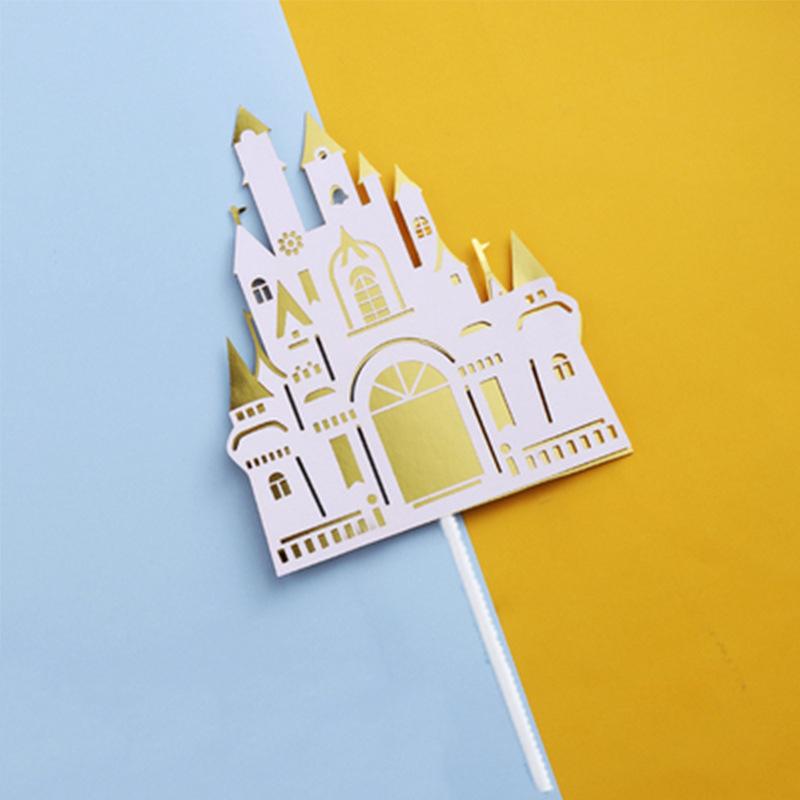 1pc Multi-layer Stereoscopic Cartoon Fairy Tale Castle Cake Topper Pink Blue Gold Cake Toppers Happy Birthday Party Decor