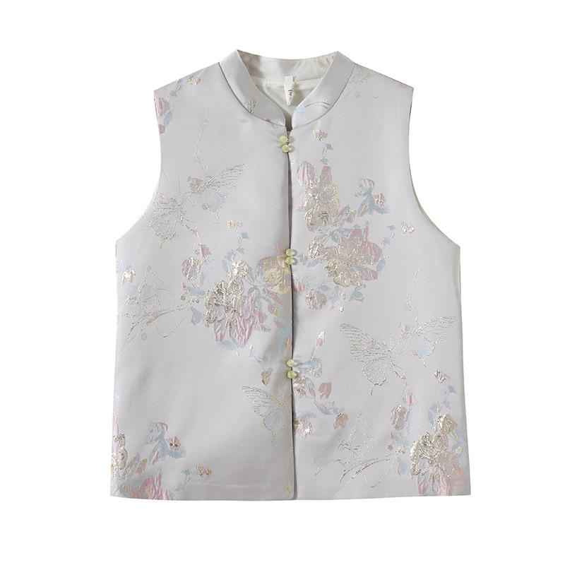 

Реальное фото ретро пуговица маленький круглый вырез топ жилет кардиган вышитый женщина XXXL [Recommended 138-75kg]