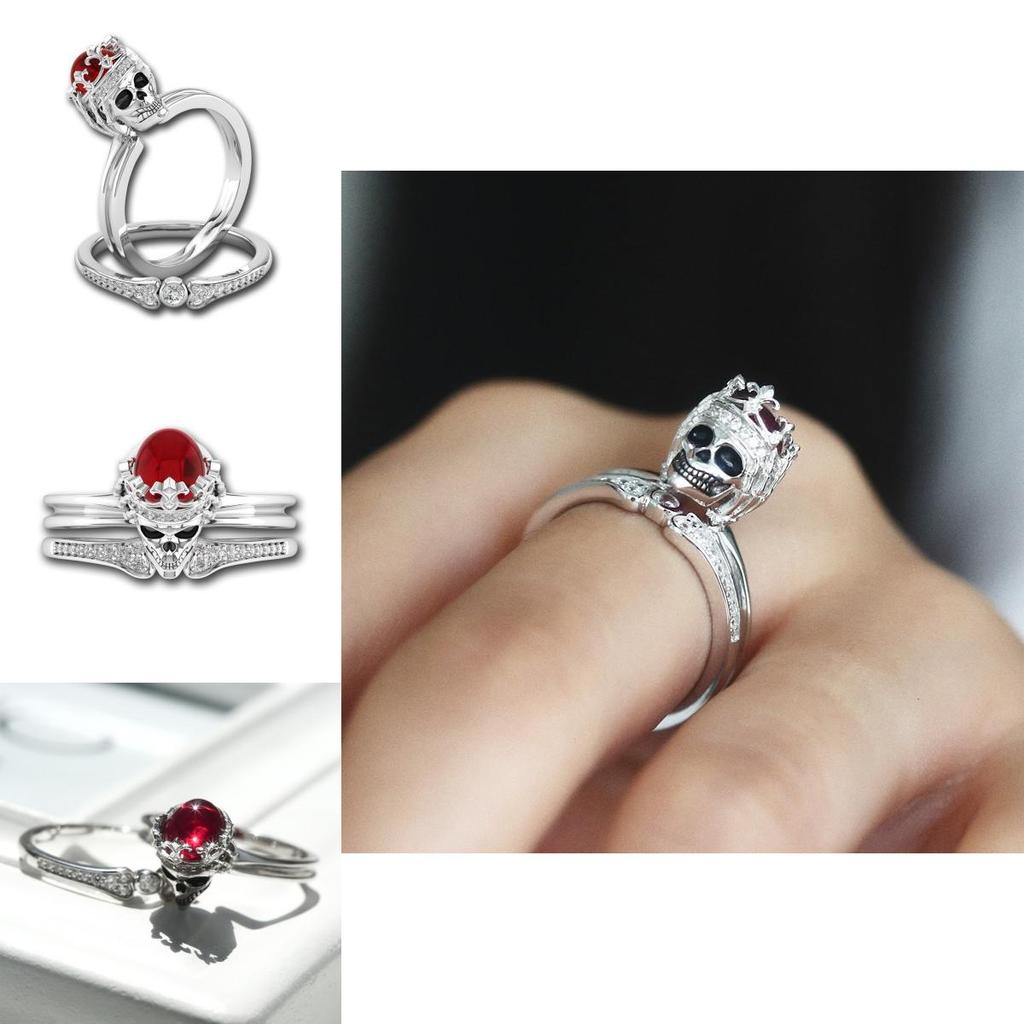 Women Skull Rings Inlay Unique Punk Ring Beautiful Skeleton Jewelry Collection**