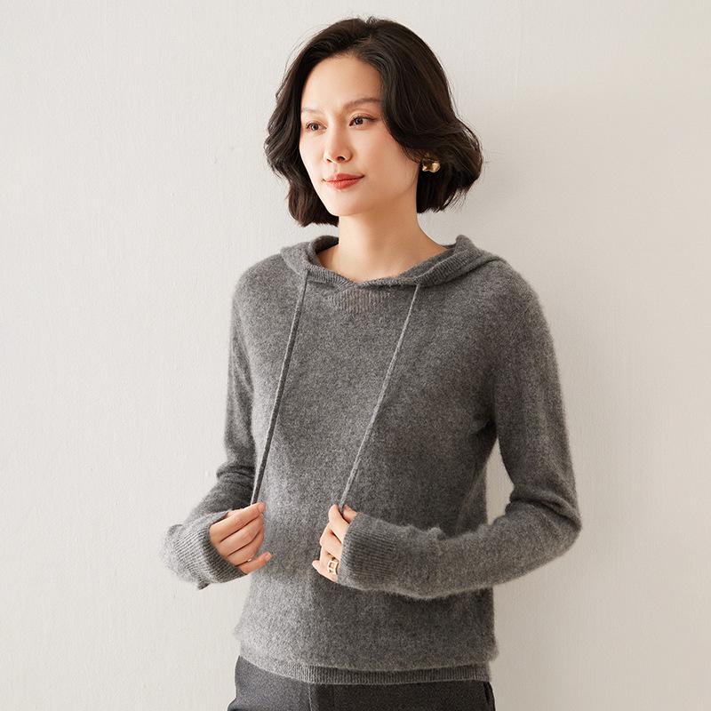 Women's Hooded Cashmere Sweater: Loose Knitwear Top for Autumn/Winter