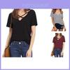 Stylowy Bawełniany T-shirt Damski Plus Size z Dekoltem V, Krótkim Rękawem, Luźnym Krój