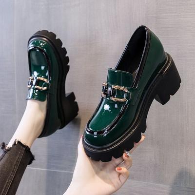 Fashion Green Loafers Women Platform Heels Mary Jane Shoes Women's Japanese Retro Girls Thick-soled High-heeled Women's Shoes Loafers