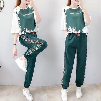 Women Sports Leisure Suit Women Fashion Loose Trousers Summer Short-sleeved Two-piece Suit
