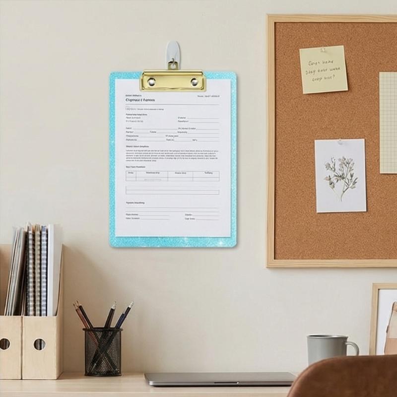 Glittering Acrylic Writing Board With Retractable Hook Metal Clip 6x4Inch Document Clipboard For School Offices Hospital