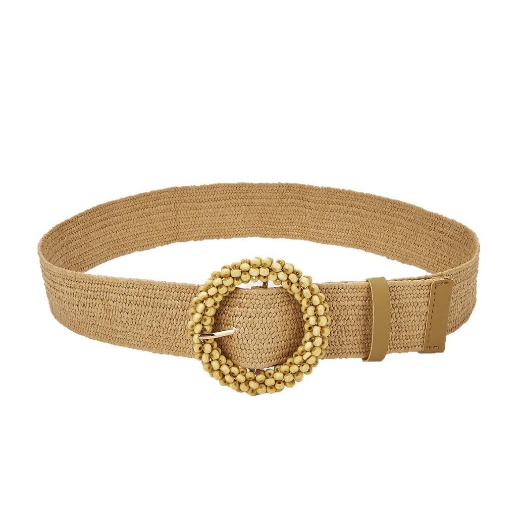 Simple Solid Color Bead Ring Buckle Decoration Women Casual Woven Belt For Boho Dresses