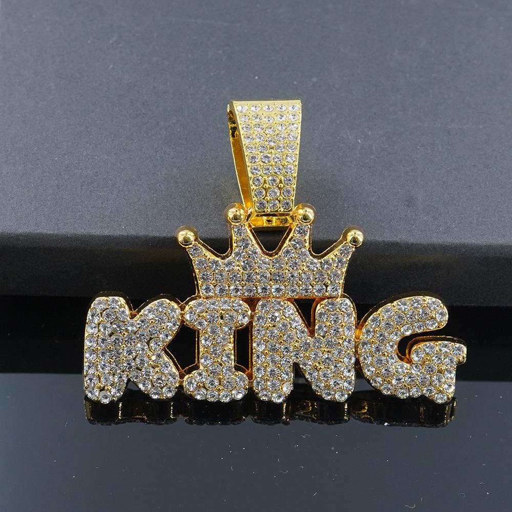 Хип-хоп Алмазная Корона KING Подвеска из Сплава, Европейская и Американская Хип-хоп Кубинская Цепь Ожерелье, Персонализированное Мужское Ожерелье для Рэпа