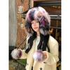 Real Fox Fur Ear Protection Hat Lei Feng Hat Cute Hairball Cold Cycling Hat Warm and Fleece Knitted Wool Hat Basin Hat