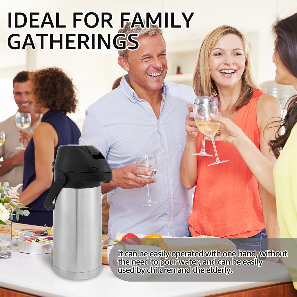 64oz/1.9L Coffee Carafe Push Type Thermos Kettle Stainless Steel Hot Coffee Pot Leak-proof Thermal Water Bottles for Home Travel