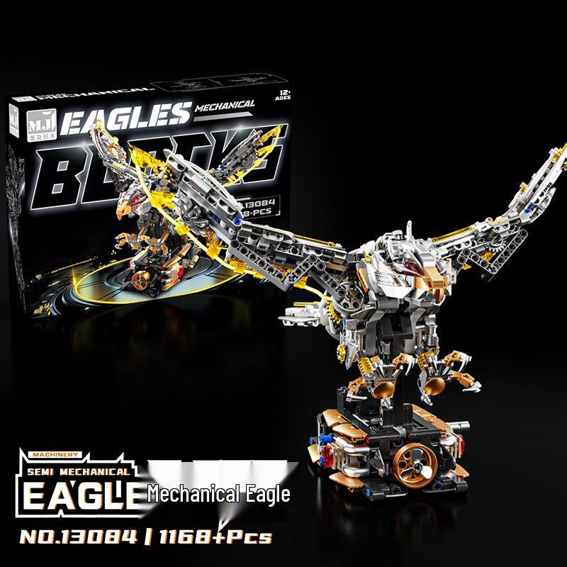 US & Japan Semi-Mechanical Shark and Movable Model Parrot Building Blocks with Lights - Punk Assembly Toy