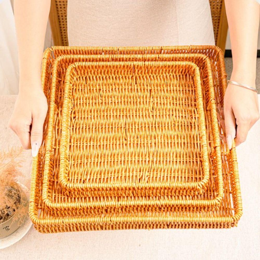 Khaki Rattan Wicker Woven Serving Baskets Hardness Rattan Basket