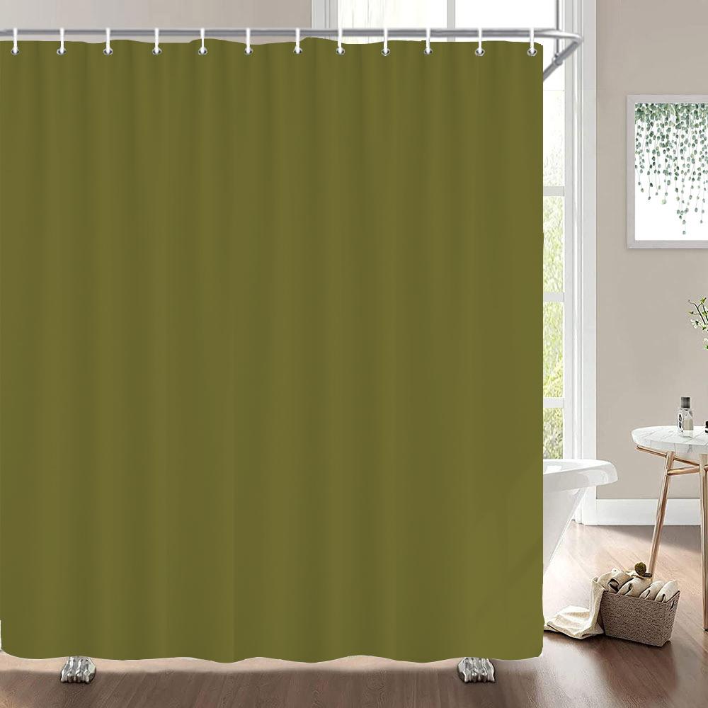 1Pcs Black Gray White Solid Color Printed Fabric Waterproof Shower Curtain, Home Decoration Bathroom Curtain, With Hooks