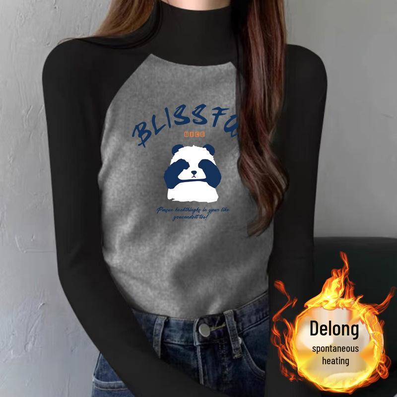 

Stand-Up Collar German Velvet Color Block Raglan Slimming Base Layer T-Shirt for Women 2XL (130-145 jin)