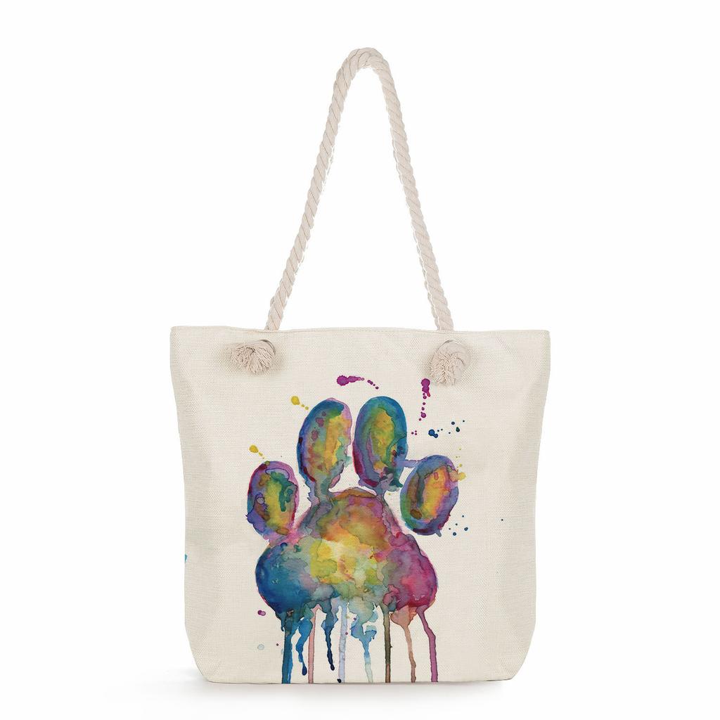 Dog paw print thick rope single-shoulder beach bag 7234 CLE