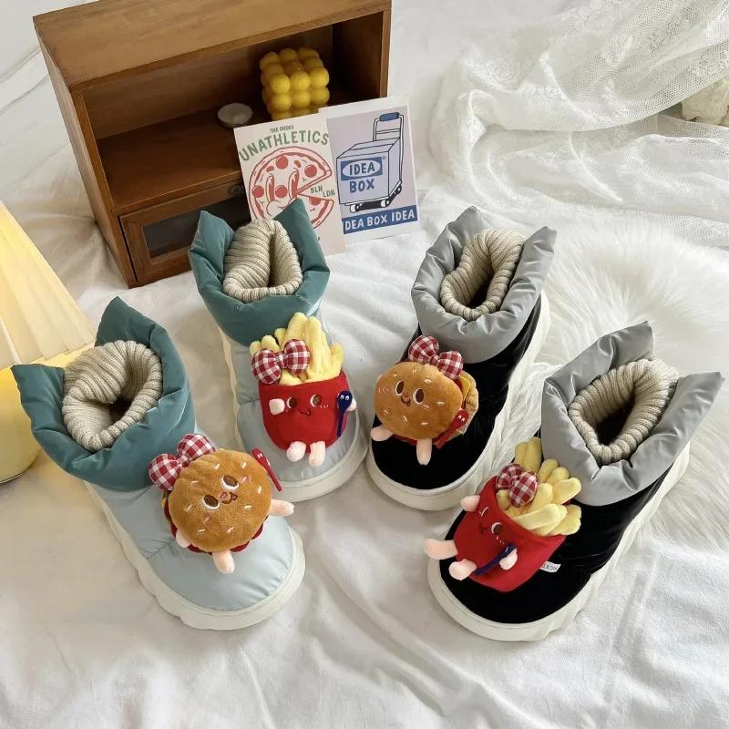 Fashion Hamburg Fries Women Snowy Boots New  Winter Korean Edition Plush Thermal Comfort Cotton Shoes Outdoor Flat Casual Soft Shoes