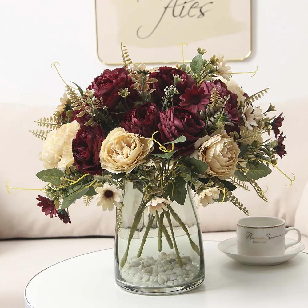 Künstlicher Blumenstrauß Simulation Pfingstrose Rose Künstliche Pfingstrose Modern Luxuriös Chic Heimdekoration Getrocknetes Florales Arrangement