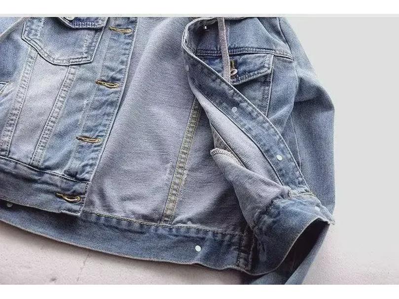 2024 Women's Slim Hooded Denim Jacket - Japanese & Korean Style, Long-Sleeved Short Spring & Autumn Coat