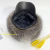 Fox Fur Hat Women Fluffy Brim Winter Warm Snow Cap Female Outdoor Fluffy Bomber Hat Winter Woman   Fur Cap Hat