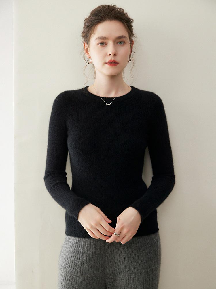 Pure Cashmere Women's Round Neck Sweater - 2026 Autumn/Winter, Versatile Slimming Style, Solid Color Warm Base Layer.