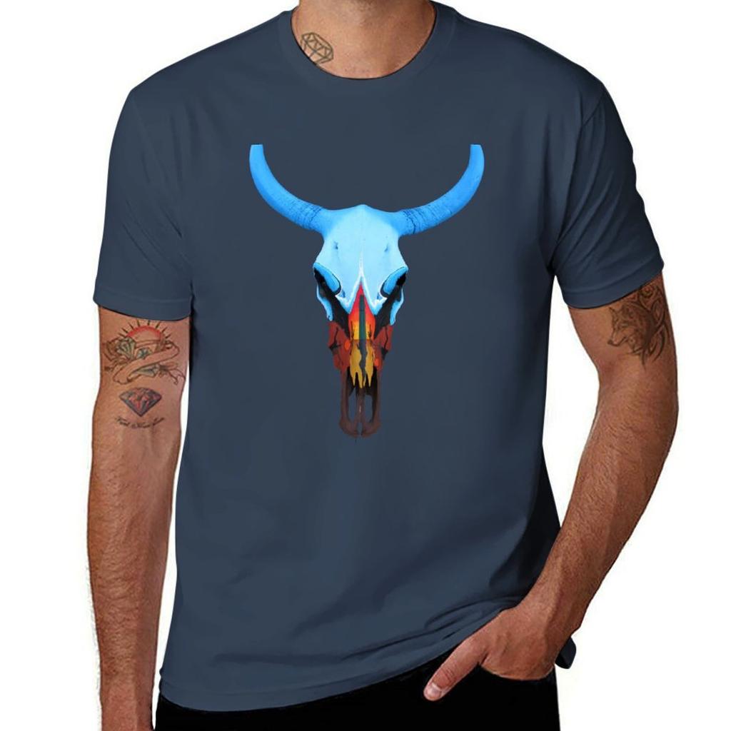 Baja Vibes Painted Bull Skull Tshirt Utility Casual Work Tshirt