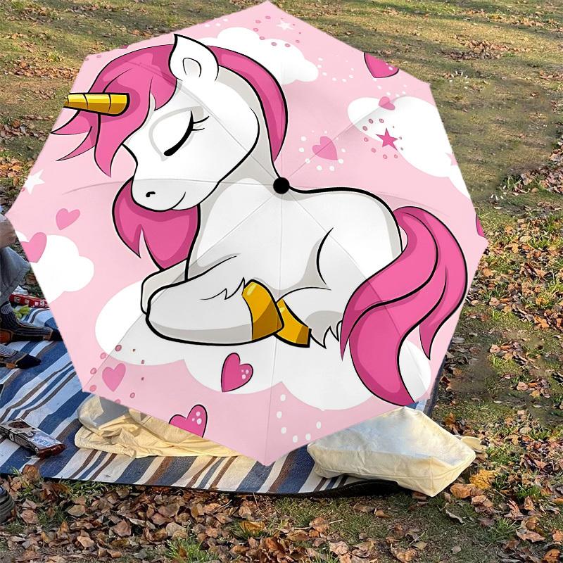 1PC unicorn hearts Umbrella-8-Rib Reinforced, Automatic Open, Lightweight & Durable, Cute Fashion Accessory for Outdoor, Beach or Casual Use, Beach Um