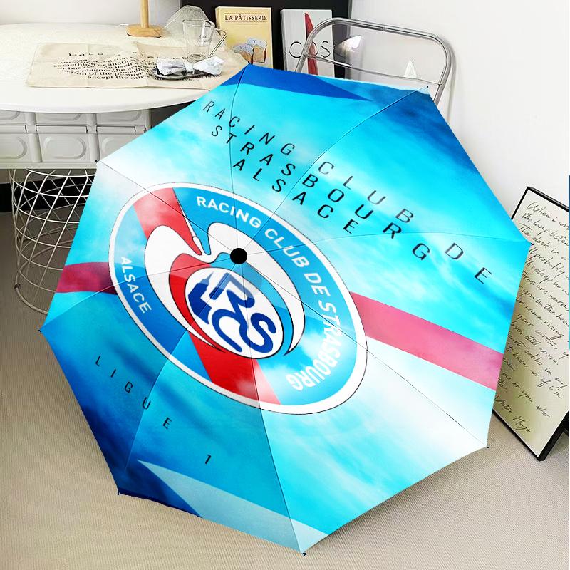 Football Strasbourg Crest Umbrella 8-Frame for Travel, Camping, Casual Lightweight Portable Umbrella, Essential for Every Family Holidays Gift