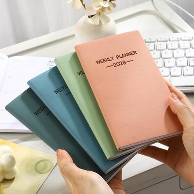 1pc A6 Size 2026 Daily Planner, Morandi Color Leather Calendar, 64 Sheets 128 Page Thin Weekly Calendar Book