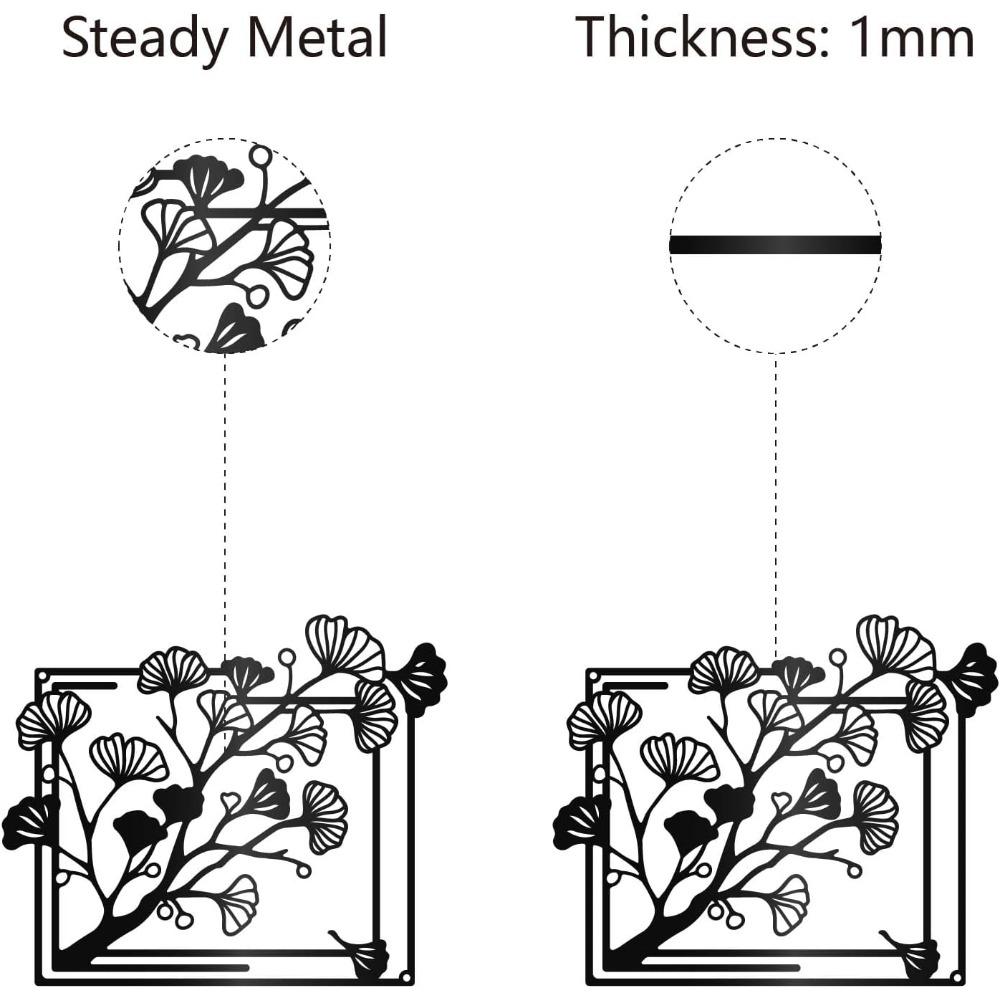 Ginkgo Metal Wall Art Iron Leaf Decor Hanging Ornament for Home Living Room Bathroom Garden Indoor Outdoor Gift 11.8x9.8 Inch