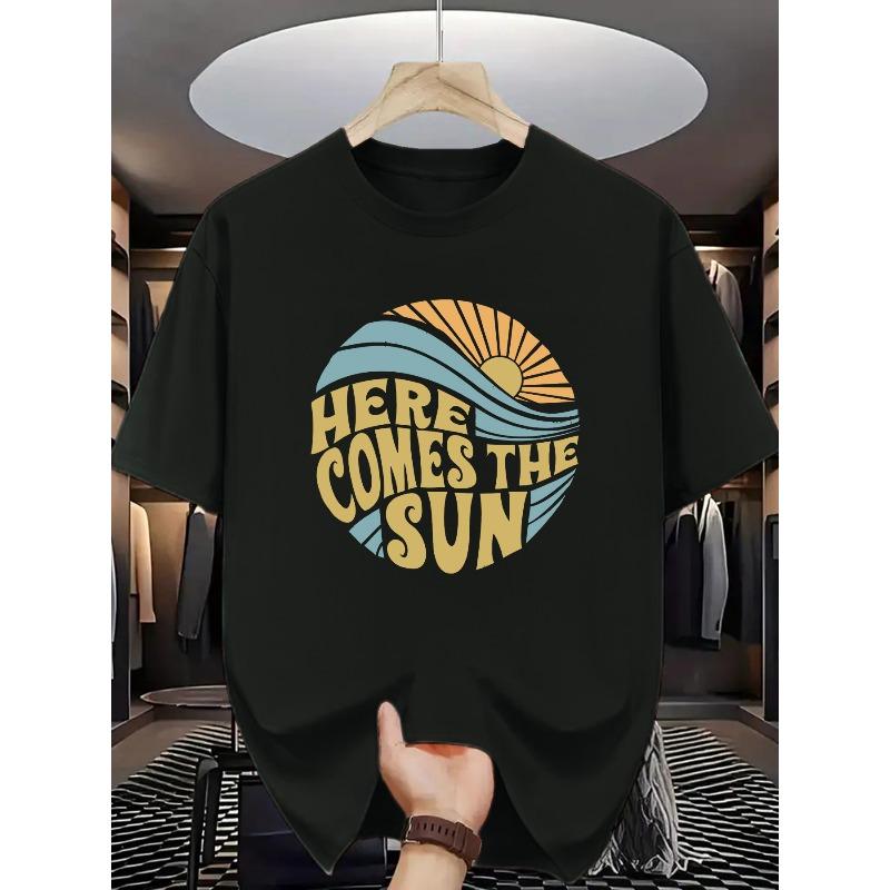 

Men Retro Sun & Wave Graphic T-Shirt - Vintage Print Short Sleeve Tee with Design, Round Neck Casual Summer Shirt, Machine Washable Comfortable Top 4XL чорний
