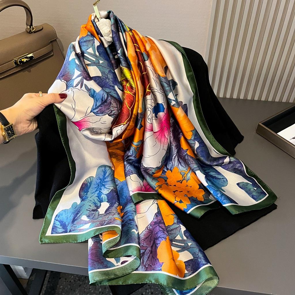 Long Silk Scarf Simulation Silk Female New Fashion Yangqi High-grade Wild Spring and Summer Dual-use Sun Shawl Female