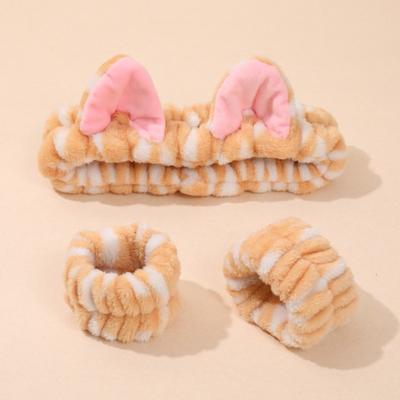 Hair Band Cat Ear Elastic Headband Wrist Strap Leopard Print Plush Women Girls Spa Makeup Wash Face Headband Hair Accessories