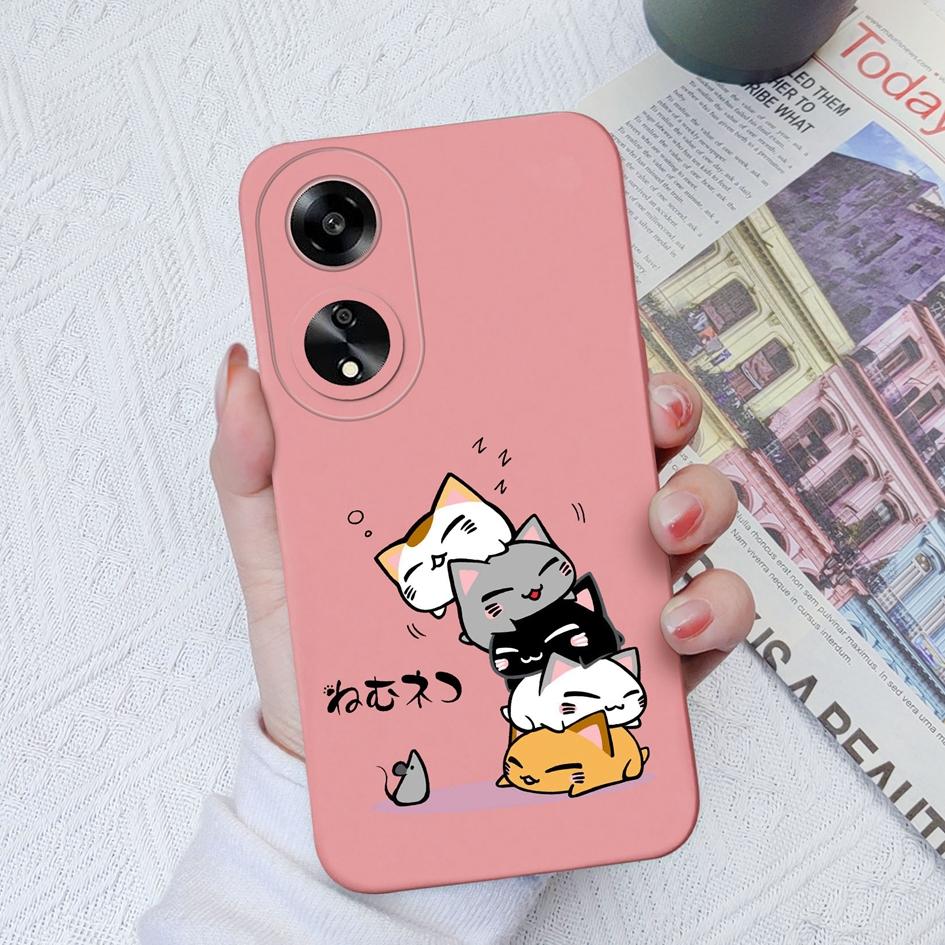 Candy Color Cute Cat Phone Cases For Oppo A7 A15 A55 A1K A35 A52 A1 A11 Liquid Silicone High Quality Anti Fall Protective Shell For Oppo Bumper Covers