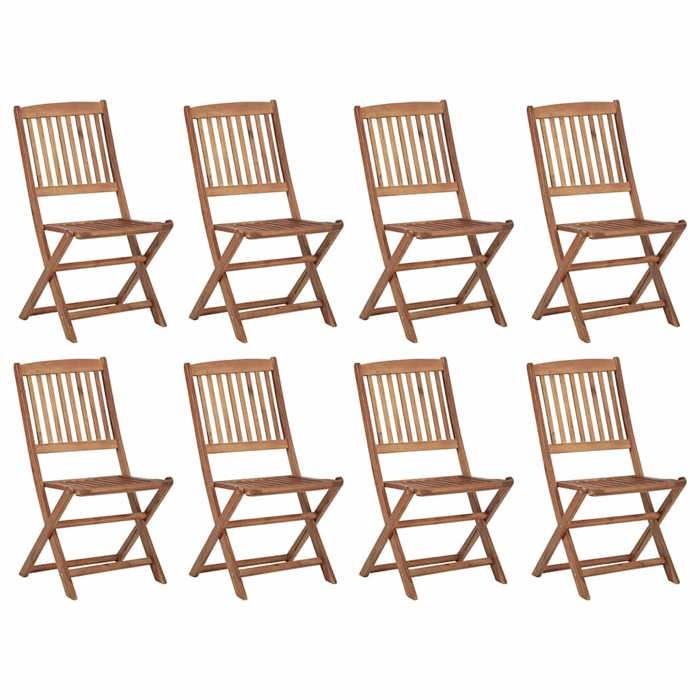 Exclusive House - Folding Outdoor Chairs and Cushions Set of 8 Acacia Wood