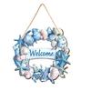 Indoor Outdoor Hanging Plaque Summer Coastal Wooden Wreath, Ocean Welcome Sign, Starfish Shell Nautical Handmade Sign Front Door Hanger for