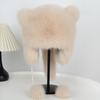 Thickened Winter Hats for Women Keep Warm Cute Faux Fur Raccoon Tail Plush Hat Hat Winter Warm Brim Cap with Tail Cute Cat Ears Fur Bomber Hats