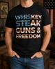 Whiskey Steak Guns & Freedom Shirt, Patriotic American Flag Tee, Funny USA Gift for Men, Fourth of July Outfit, Outdoor Grill Humor Apparel.