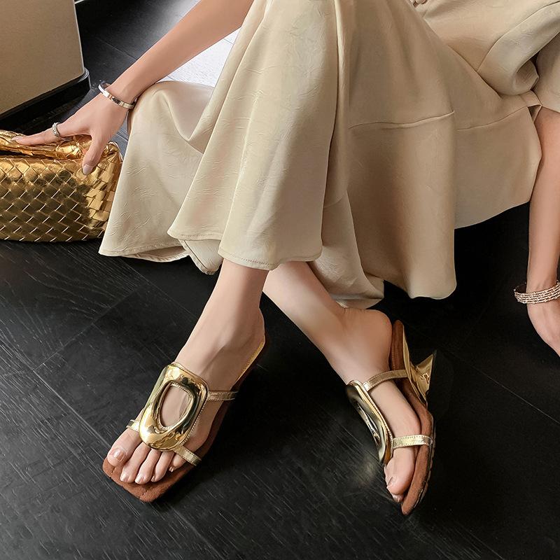 Gold Designer Wedding Elegant Shoes Summer Women Sandals Stiletto High Medium Heel Open Toe Luxury Fashion Party Women Shoes