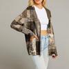 Women's Fashion Long Sleeve Print V-Neck Button Loose Cardigan Top