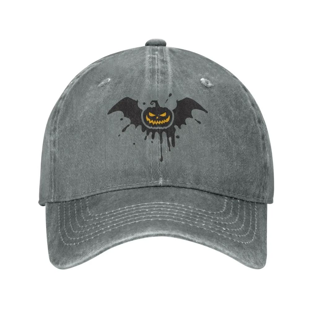Halloween Pumpkin Vintage Washed Denim Cotton Low Profile Men Dad Trucker Hat Black Fitted Baseball Ball Cap for Men Unisex